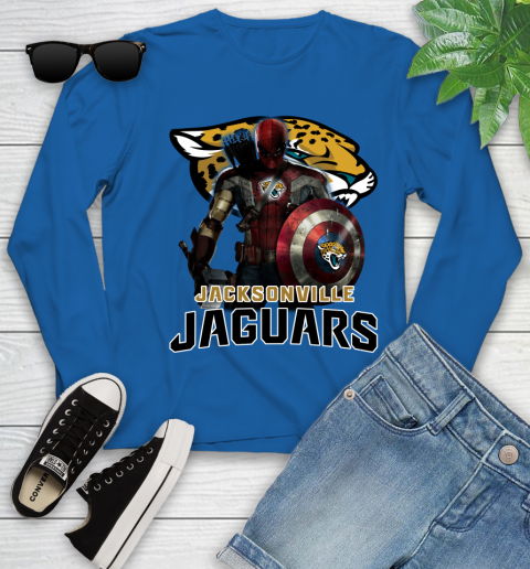 NFL Captain America Thor Spider Man Hawkeye Avengers Endgame Football Jacksonville Jaguars Youth Long Sleeve 9