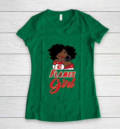 Calgary Flames Girl NHL Women's V-Neck T-Shirt 5