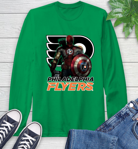 NHL Captain America Thor Spider Man Hawkeye Avengers Endgame Hockey Philadelphia Flyers Long Sleeve T-Shirt 7