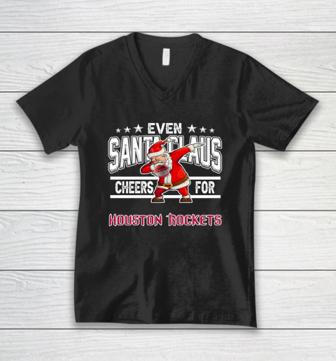 Houston Rockets Even Santa Claus Cheers For Christmas NBA V-Neck T-Shirt