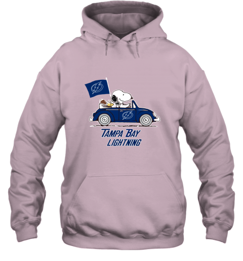 Snoopy And Woodstock Ride The Tampa Bay Lightnings Car ms3y snoopy and woodstock ride the tampa bay lightnings car hoodie 23 front light pink