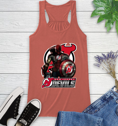 NHL Captain America Thor Spider Man Hawkeye Avengers Endgame Hockey New Jersey Devils Racerback Tank 4