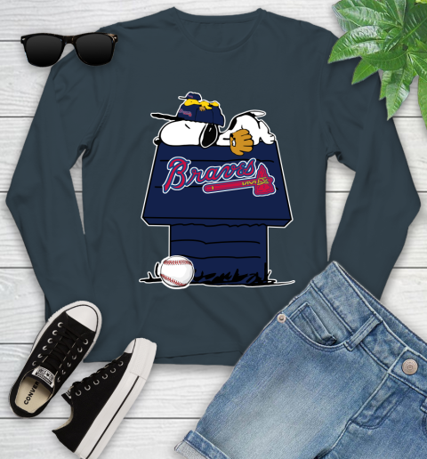 MLB Atlanta Braves Snoopy Woodstock The Peanuts Movie Baseball T Shirt Youth Long Sleeve 8