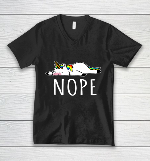 Nope Unicorn T Shirt Nah Not Gonna Do It Funny Lazy Gift V-Neck T-Shirt