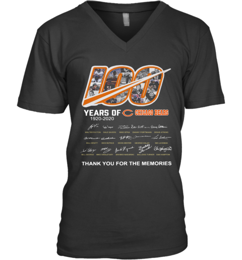 100 Years Of Chicago Bears Thank You For The Memories Signatures V-Neck T-Shirt