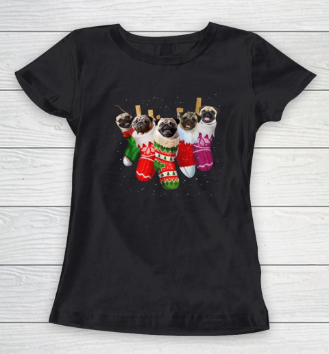 Pug Christmas Socks Funny T Shirts Xmas Vintage Cute Women's T-Shirt
