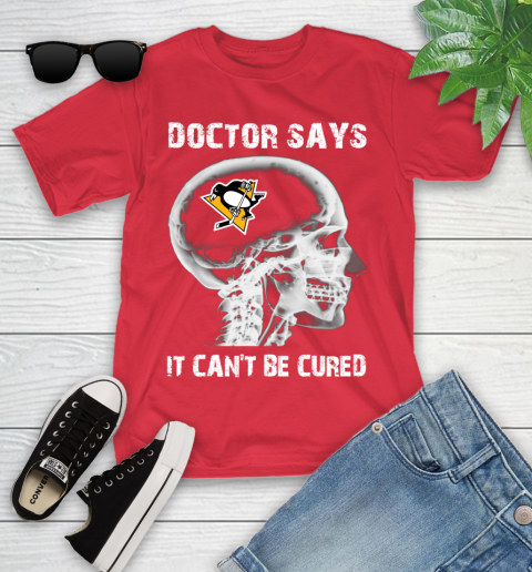 NHL Pittsburgh Penguins Hockey Skull It Can't Be Cured Shirt Youth T-Shirt 11