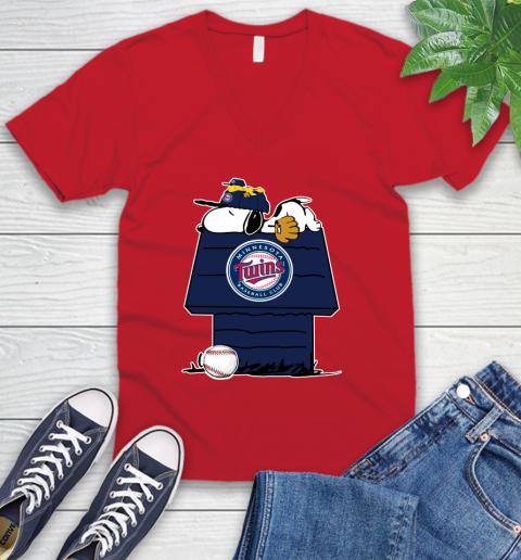 MLB Minnesota Twins Snoopy Woodstock The Peanuts Movie Baseball T Shirt V-Neck T-Shirt 7