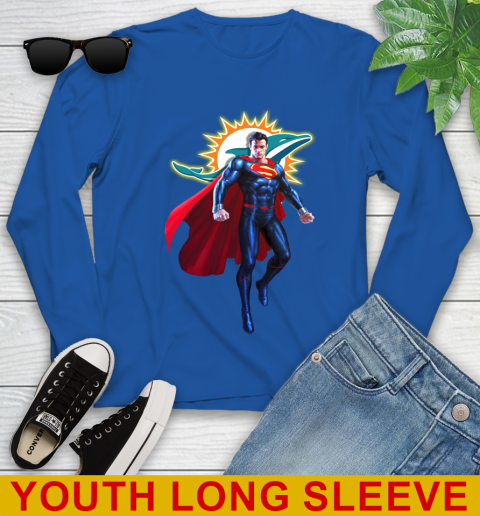 NFL Superman DC Sports Football Miami Dolphins Youth Long Sleeve 10