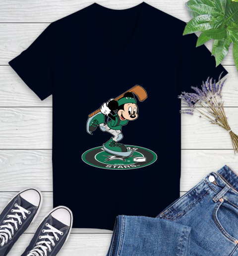 NHL Hockey Dallas Stars Cheerful Mickey Disney Shirt Women's V-Neck T-Shirt 3