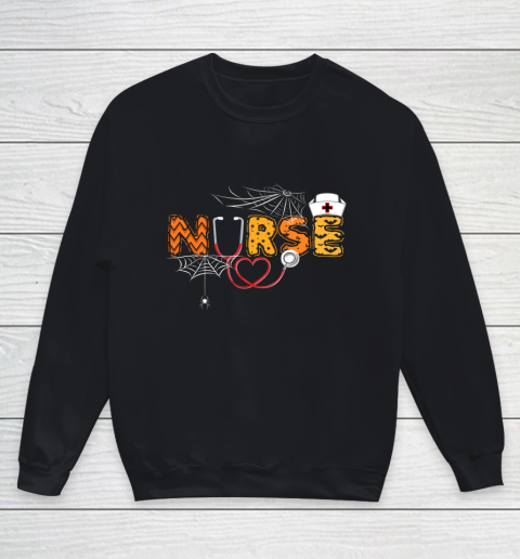 Nurse Halloween Shirt Gift With Pumpkin Boo Spider Witch Hat Youth Sweatshirt