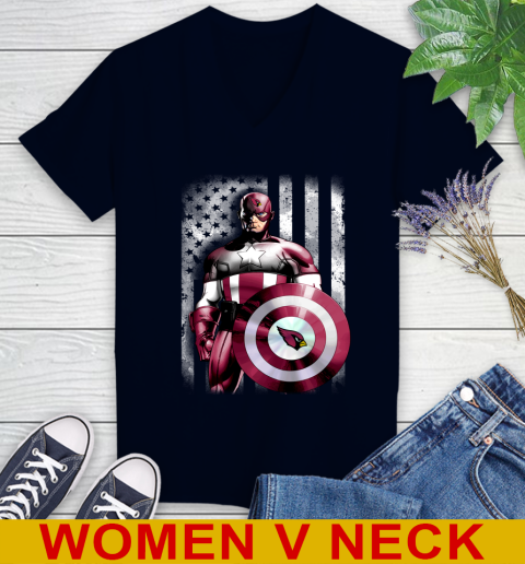 Arizona Cardinals NFL Football Captain America Marvel Avengers American Flag Shirt Women's V-Neck T-Shirt 2