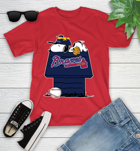MLB Atlanta Braves Snoopy Woodstock The Peanuts Movie Baseball T Shirt Youth T-Shirt 22