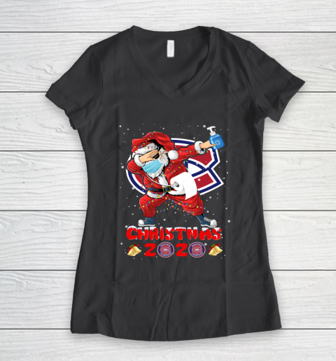 Montreal Canadiens Funny Santa Claus Dabbing Christmas 2020 NHL Women's V-Neck T-Shirt 6