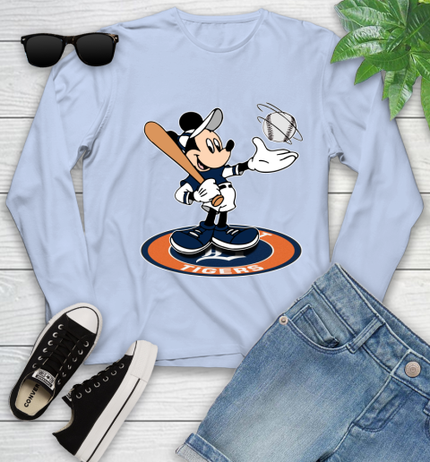 MLB Baseball Detroit Tigers Cheerful Mickey Disney Shirt Youth Long Sleeve 9