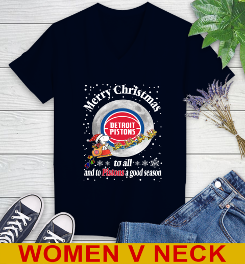 Detroit Pistons Merry Christmas To All And To Pistons A Good Season NBA Basketball Sports Women's V-Neck T-Shirt 2