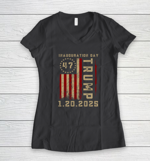 Donald Trump Inauguration Day 2025 47th President 47 US Flag Women's V-Neck T-Shirt 4