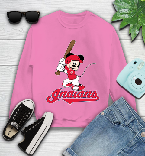 MLB Baseball Cleveland Indians Cheerful Mickey Mouse Shirt Youth Sweatshirt 6