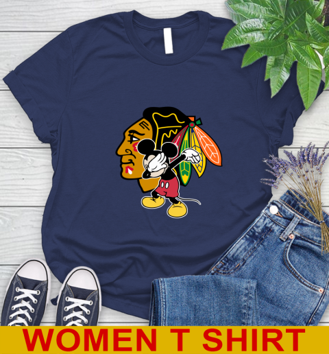 Chicago Blackhawks NHL Hockey Dabbing Mickey Disney Sports Women's T-Shirt 12