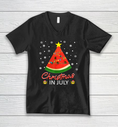 Watermelon Christmas Tree Christmas In July Summer Vacation V-Neck T-Shirt