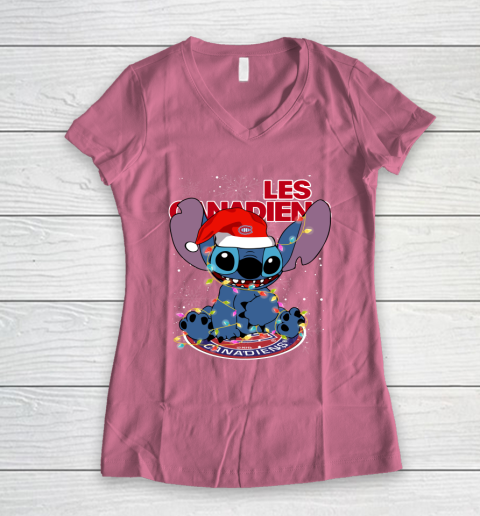 Montreal Canadiens NHL Hockey noel stitch Christmas Women's V-Neck T-Shirt 7