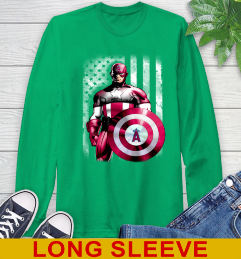 Los Angeles Angels MLB Baseball Captain America Marvel Avengers American Flag Shirt Long Sleeve T-Shirt 8