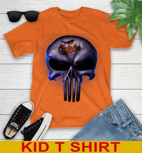 Baltimore Orioles MLB Baseball Punisher Skull Sports Youth T-Shirt 8