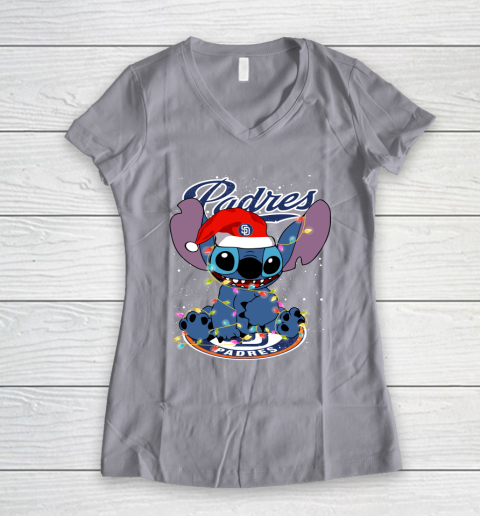 San Diego Padres MLB noel stitch Baseball Christmas Women's V-Neck T-Shirt 2