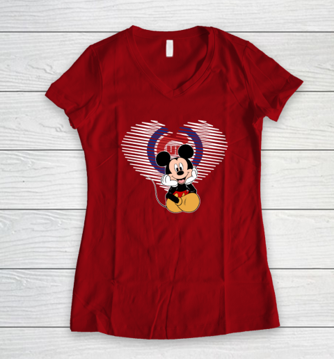 MLB Chicago Cubs The Heart Mickey Mouse Disney Baseball Women's V-Neck T-Shirt 8