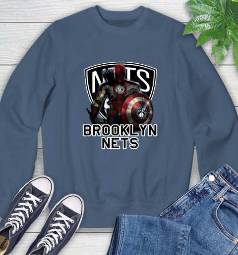 Brooklyn Nets NBA Basketball Captain America Thor Spider Man Hawkeye Avengers Sweatshirt 7