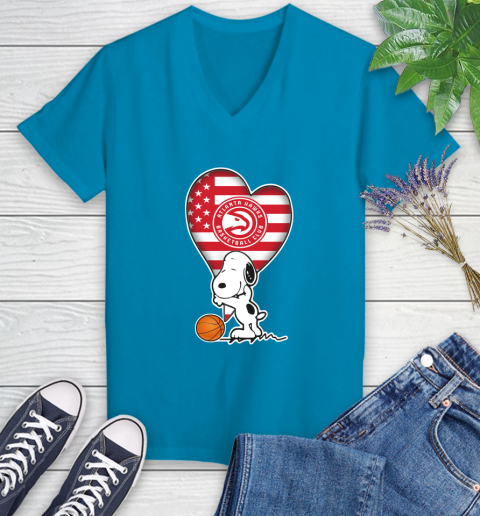 Atlanta Hawks NBA Basketball The Peanuts Movie Adorable Snoopy Women's V-Neck T-Shirt 7