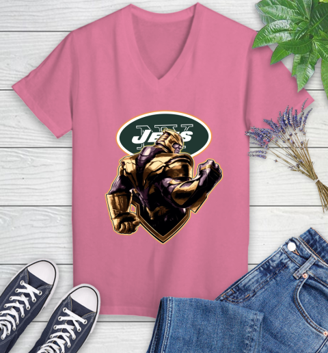 NFL Thanos Avengers Endgame Football Sports New York Jets Women's V-Neck T-Shirt 13