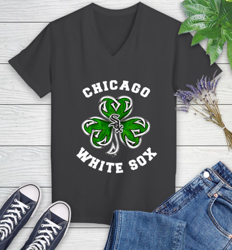 MLB Chicago White Sox Three Leaf Clover St Patrick's Day Baseball Sports Women's V-Neck T-Shirt 8