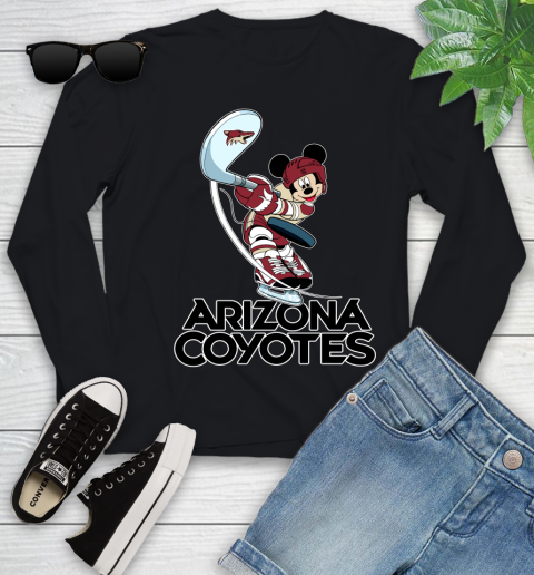 NHL Hockey Arizona Coyotes Cheerful Mickey Mouse Shirt Youth Long Sleeve