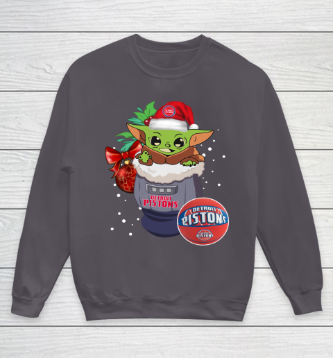 Detroit Pistons Christmas Baby Yoda Star Wars Funny Happy NBA Youth Sweatshirt 6