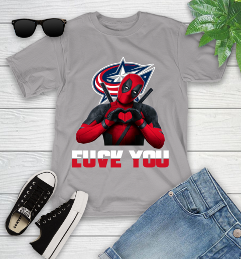 NHL Columbus Blue Jackets Deadpool Love You Fuck You Hockey Sports Youth T-Shirt 4