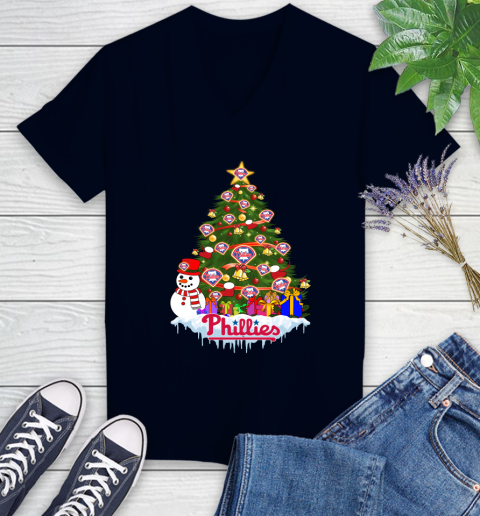 Philadelphia Phillies Merry Christmas MLB Baseball Sports Women's V-Neck T-Shirt 3