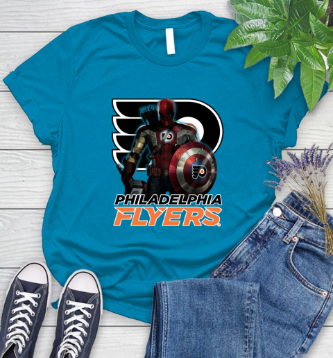 NHL Captain America Thor Spider Man Hawkeye Avengers Endgame Hockey Philadelphia Flyers Women's T-Shirt 7
