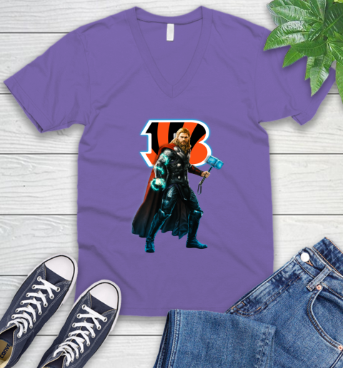 NFL Thor Avengers Endgame Football Cincinnati Bengals V-Neck T-Shirt 9