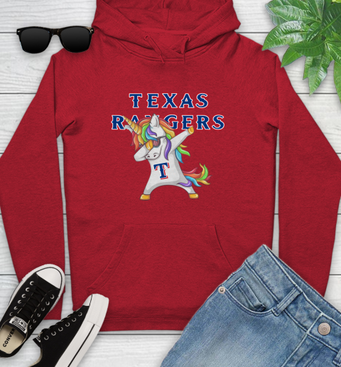 Texas Rangers MLB Baseball Funny Unicorn Dabbing Sports Youth Hoodie 11