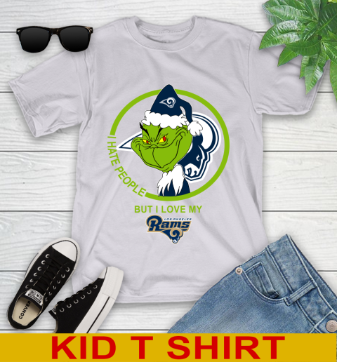Los Angeles Rams NFL Christmas Grinch I Hate People But I Love My Favorite Football Team Youth T-Shirt 5