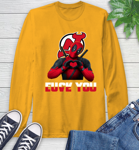 NHL New Jersey Devils Deadpool Love You Fuck You Hockey Sports Long Sleeve T-Shirt 2