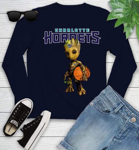 Charlotte Hornets NBA Basketball Groot Marvel Guardians Of The Galaxy Youth Long Sleeve 3