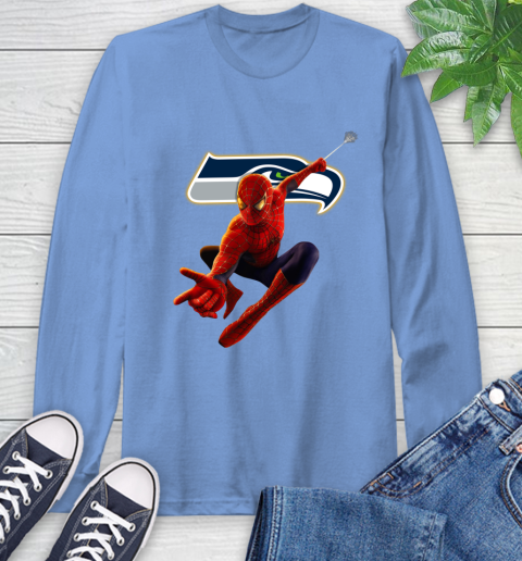 NFL Spider Man Avengers Endgame Football Seattle Seahawks Long Sleeve T-Shirt 11