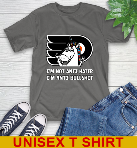 Philadelphia Flyers NHL Hockey Unicorn I'm Not Anti Hater I'm Anti Bullshit T-Shirt 8