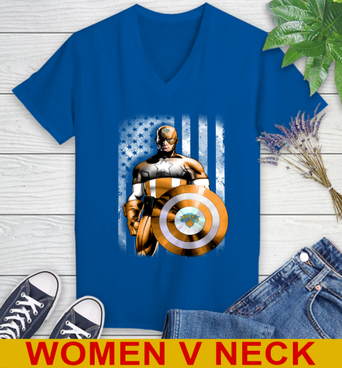 New York Knicks NBA Basketball Captain America Marvel Avengers American Flag Shirt Women's V-Neck T-Shirt 9