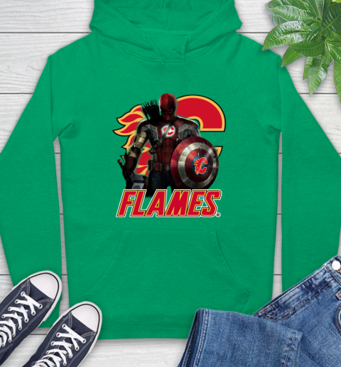 NHL Captain America Thor Spider Man Hawkeye Avengers Endgame Hockey Calgary Flames Hoodie 8