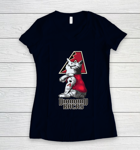 MLB Baseball My Cat Loves Arizona Diamondbacks Women's V-Neck T-Shirt 2