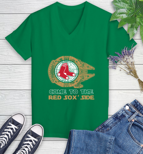 MLB Come To The Boston Red Sox Side Star Wars Baseball Sports Women's V-Neck T-Shirt 5