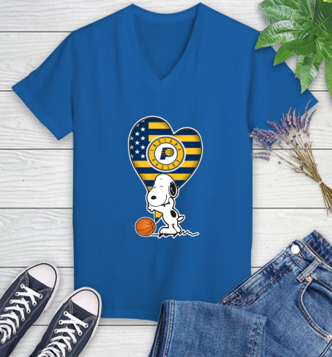 Indiana Pacers NBA Basketball The Peanuts Movie Adorable Snoopy Women's V-Neck T-Shirt 10
